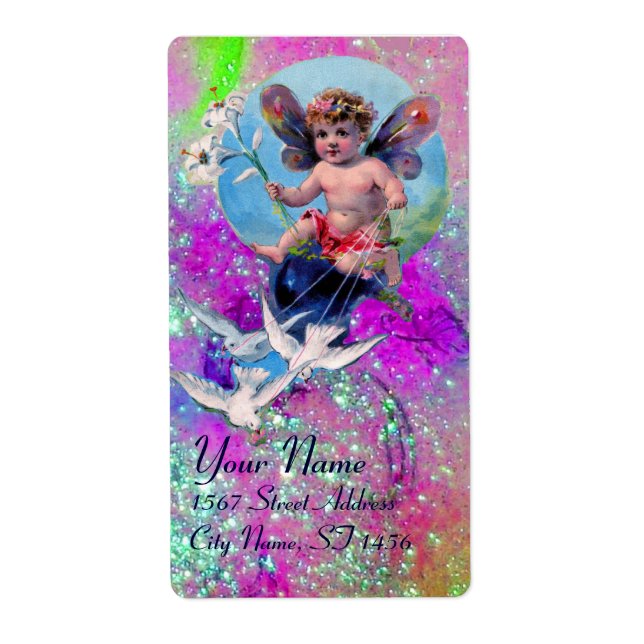 BABY FAIRY MIT HUNDEN IN GLITZERN rosa violett gol (Vorne)