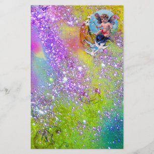 BABY FAIRY MIT HUNDEN IN GLITZERN, violett grün Briefpapier