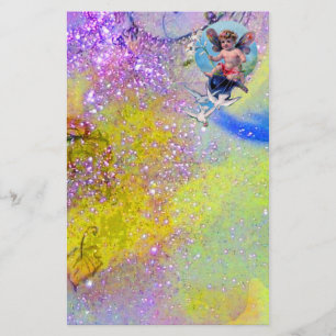 BABY FAIRY MIT HUNDEN IN GLITZERN, violett grün Briefpapier