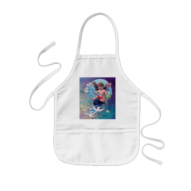 BABY FAIRY WITH DOVES IN GLITZERN blue green Kinderschürze (Vorne)