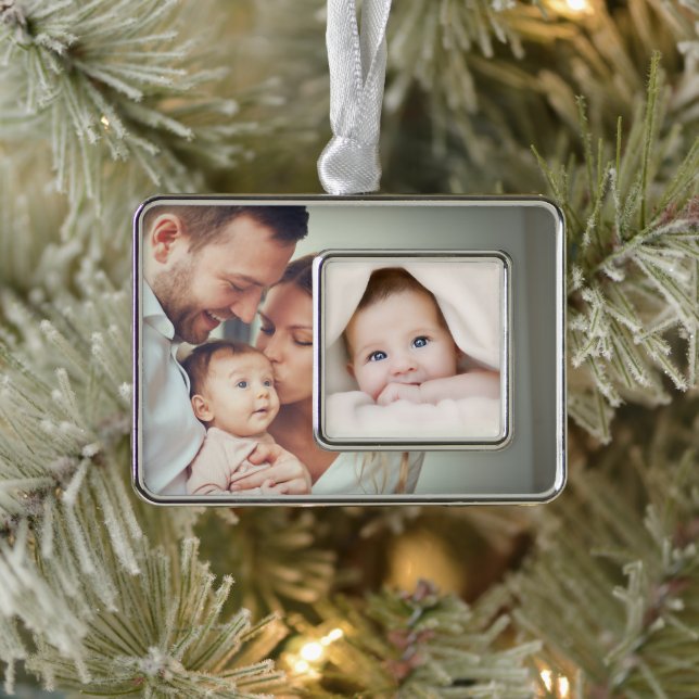 Baby Family First Christmas Foto personalisieren Rahmen-Ornament Silber (Baum)
