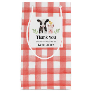 Baby Farm Animals Red Gingham Kleine Geschenktüte