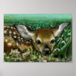 Baby Fawn and lilies of the tal print Poster