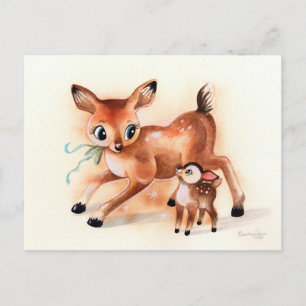 Baby Fawn und Mama Deer Niedlich Kitsch Postkarte