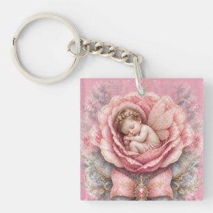 Baby-Fee Mädchen Pink Rose Geburt Schlüsselanhänger