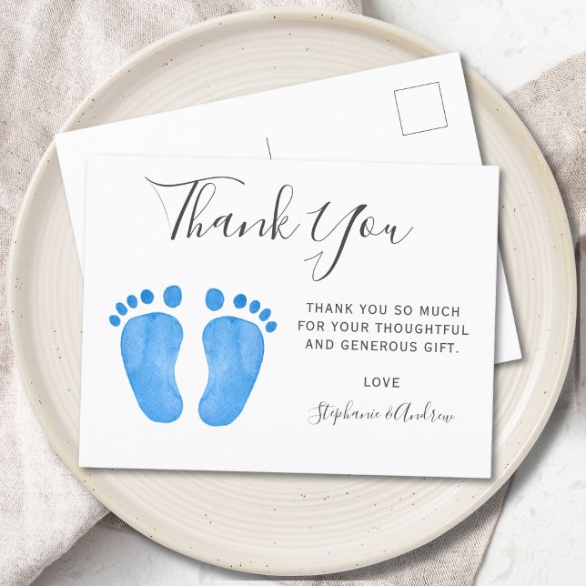 Baby Feet Blue Baby Dusche Vielen Dank Postkarte (Von Creator hochgeladen)