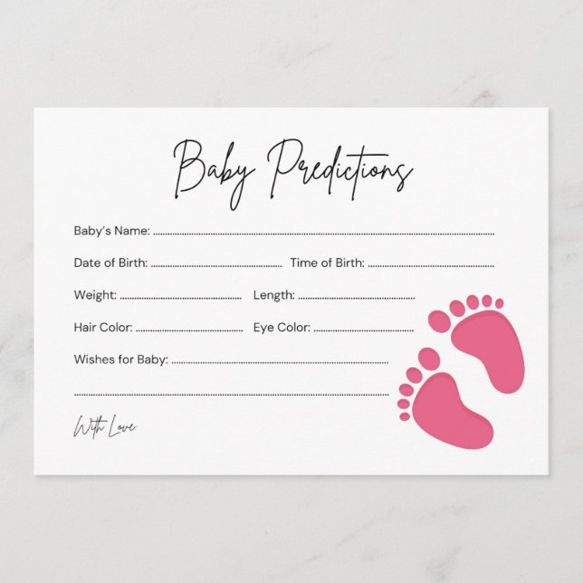 Baby Feet Girl Baby Predication & Wish Card Hinweiskarte (Vorderseite)