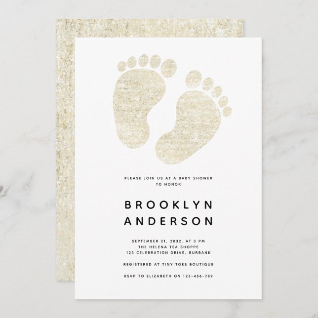 Baby Feet Gold Glitzer Gender Neutral Baby Dusche Einladung (Vorne/Hinten)