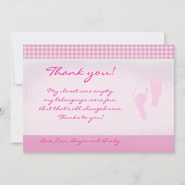 Baby Feet Pink Babydusche Vielen Dank Flat Card Dankeskarte (Vorderseite)