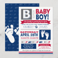 Baby Feet Poster Style Boy Dusche Einladung 2