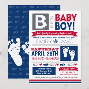 Baby Feet Poster Style Boy Dusche Einladung 2