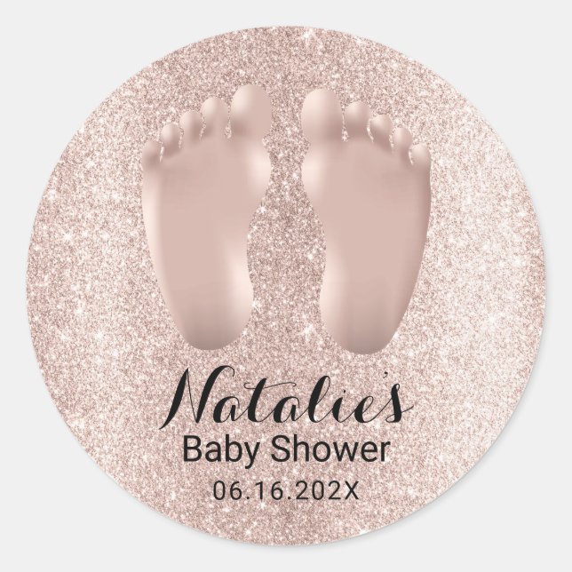 Baby Feet Rose Gold Baby Dusche Gefallen Vielen Da Runder Aufkleber (Vorderseite)