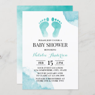 Baby Feet Watercolor Türkis Baby Dusche Einladung