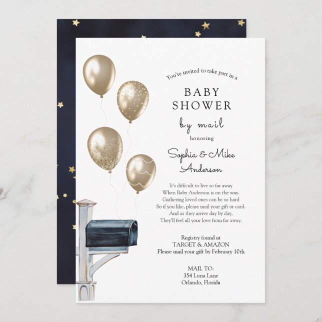 Baby-Ferndusche per Post Einladung (Vorne/Hinten)