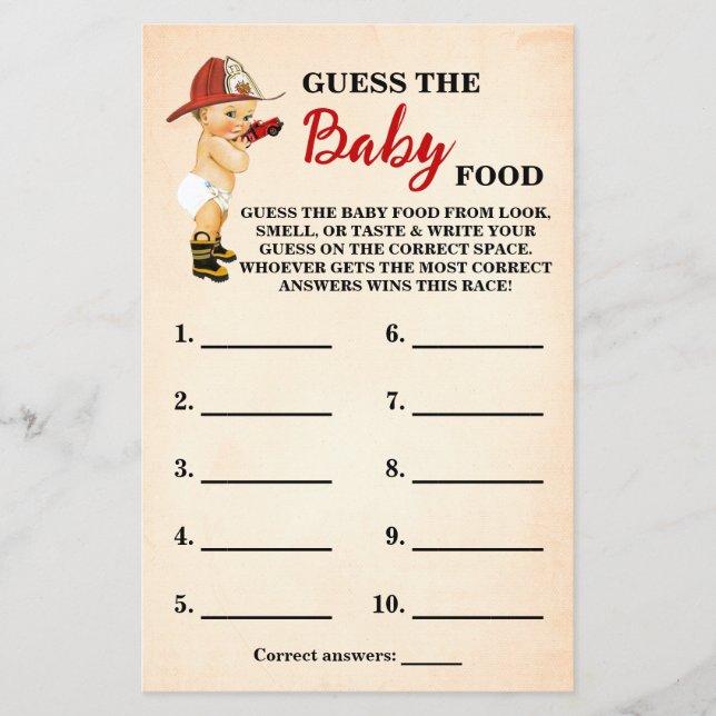 Baby Firefighter Guess Baby Food Duschkarte Flyer (Vorne)