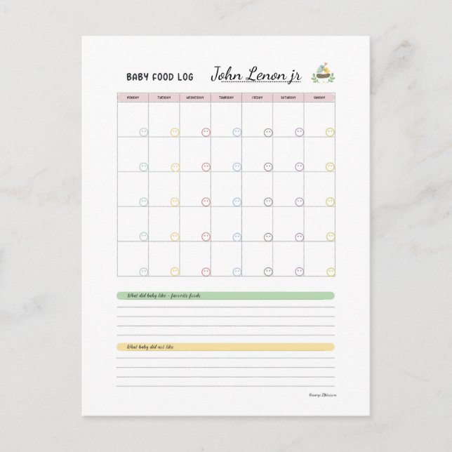 Baby First 100 food - Baby Food Log von Margo Postkarte (Vorderseite)