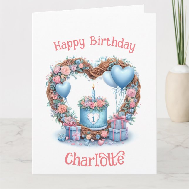 Baby First Birthday - Blumenkranz 1 - Karte (Vorderseite)