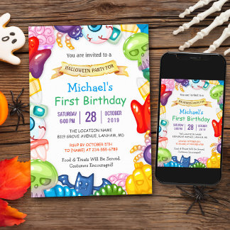 Baby First Birthday Halloween-Party Monster Toys Einladung