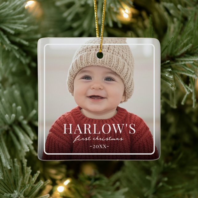 Baby First Chirstmas Simple Boarder Photo  Ceramic Keramikornament (Baum)