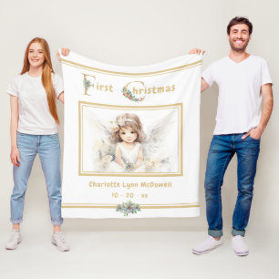 Baby First Christmas Angel Gold White Fleecedecke