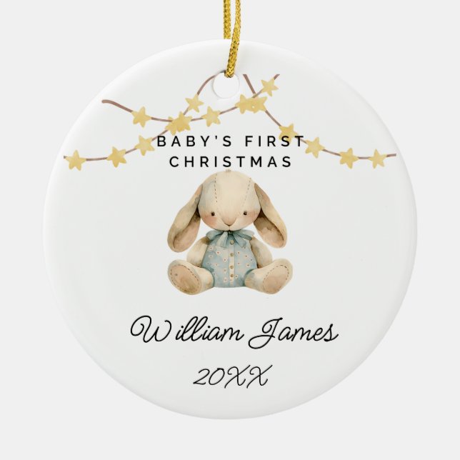 Baby First Christmas Animal Niedlich Baby Boy Rabb Keramik Ornament (Vorne)