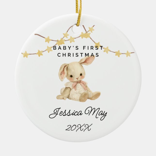 Baby First Christmas Animal Niedlich Baby Girl Rab Keramik Ornament (Vorne)