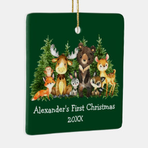 Baby First Christmas Animals Green - FOTO BACK Keramikornament