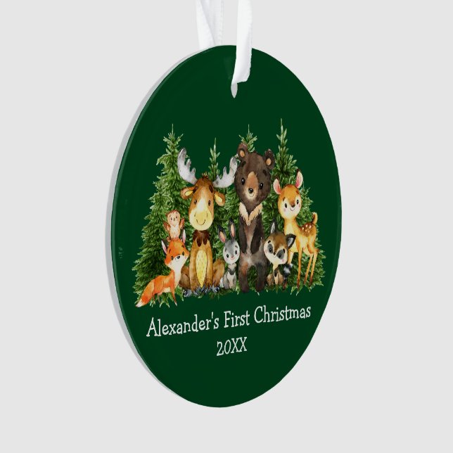 Baby First Christmas Animals Green - FOTO BACK Ornament (Vorderseite)