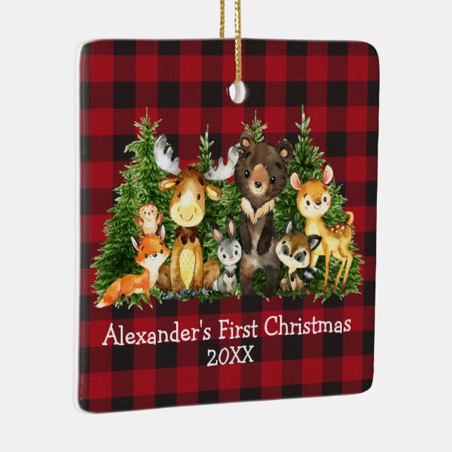 Baby First Christmas Animes Kariert - FOTO BACK Keramikornament (Rechts)