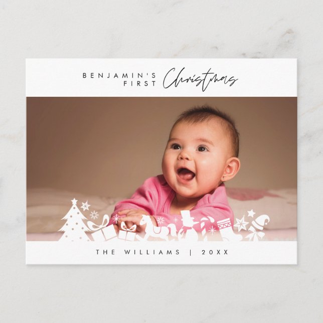 Baby First Christmas, Bekanntgabe mit Foto Postkarte (Vorderseite)