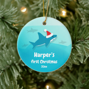 Baby First Christmas Blue Shark Keramik Ornament