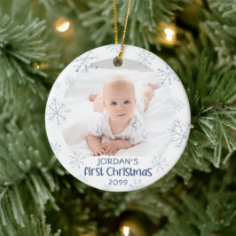 Baby First Christmas Blue Snowflake 2 Foto Keramik Ornament