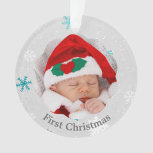 Baby First Christmas Blue Snowflakes Foto Ornament