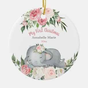 Baby First Christmas Blush Rose Elephant Keramik Ornament