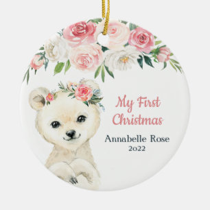 Baby First Christmas Blush Rose Polar Bear Keramik Ornament