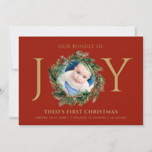 Baby First Christmas Bundle Joy Red Floral Gold Feiertagskarte