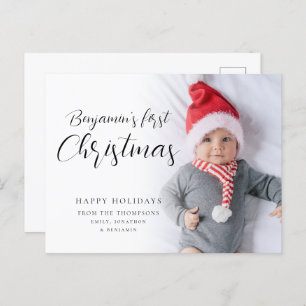 Baby First Christmas Calligraphy Custom Foto Hol Feiertagspostkarte