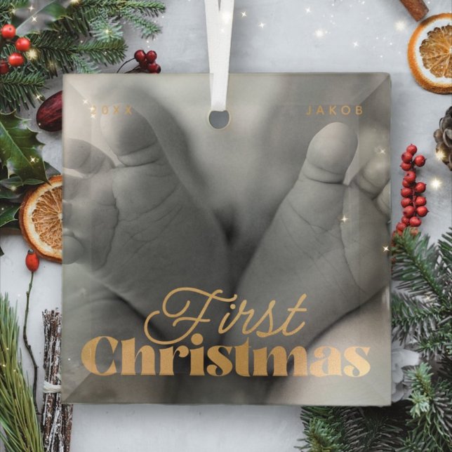 Baby First Christmas Elegantes Modern Custom Foto Ornament Aus Glas (Von Creator hochgeladen)