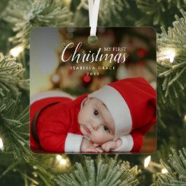 Baby First Christmas Elegantes Modernes Foto Keepa Ornament Aus Metall