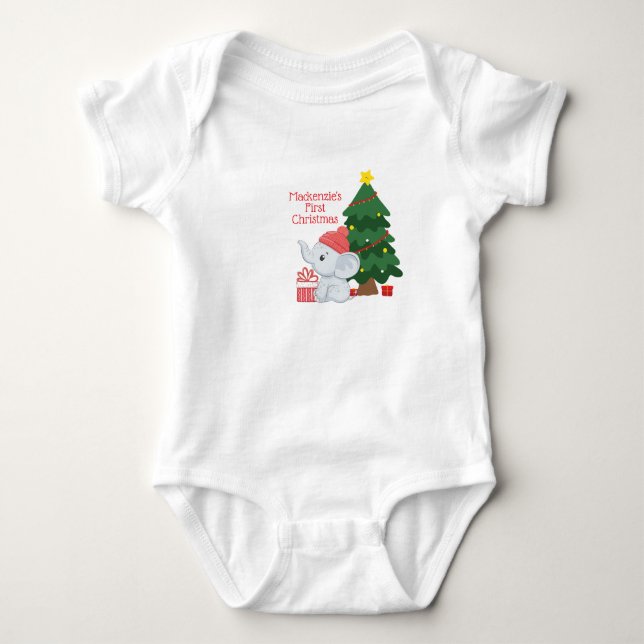 Baby First Christmas Elephant Name Bodysuit Strampler (Vorderseite)