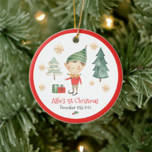 Baby First Christmas Elf Snowflake Traditionelles  Keramik Ornament