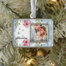 Baby First Christmas Family Foto personalisieren Rahmen-Ornament Silber