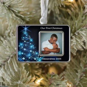 Baby First Christmas Family Foto personalisieren Rahmen-Ornament Silber