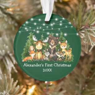 Baby First Christmas Forest Animals Lights Green Ornament