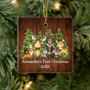 Baby First Christmas Forest Animals Lights Trees Keramikornament