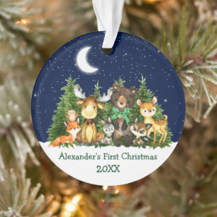Baby First Christmas Forest Animes Green Bow Ornament
