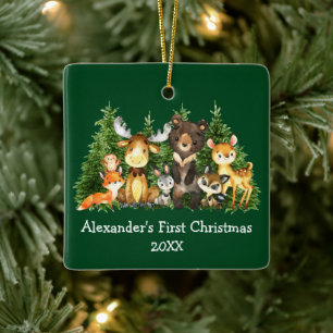 Baby First Christmas Forest Animes Green Keramikornament