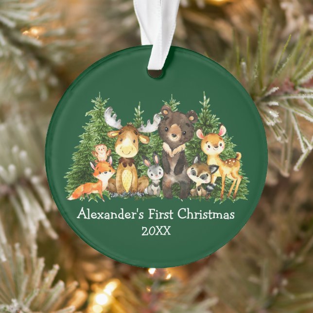 Baby First Christmas Forest Animes Green Ornament (Baum)