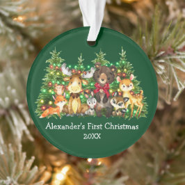 Baby First Christmas Forest Animes Lights Red Bow Ornament