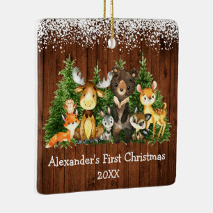 Baby First Christmas Forest Animes Schnee FOTO Keramikornament